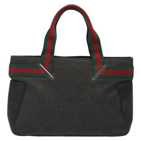 GUCCI Web Sherry Line Hand Bag Canvas Black Silver - Picture 3 of 16